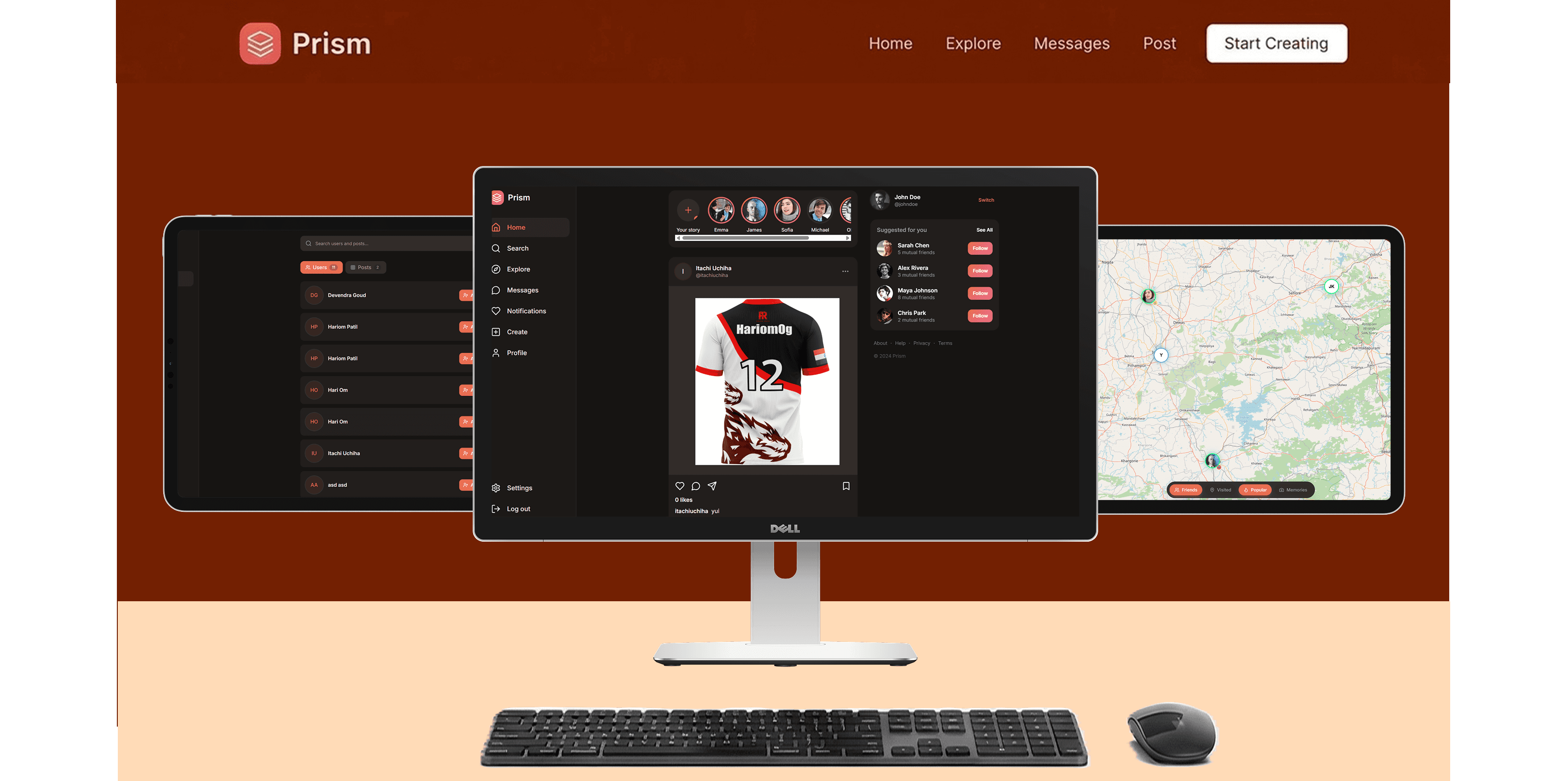 Prism – Full-stack social media platform with location-based features and interactive map visualization. project by Hariom Patil